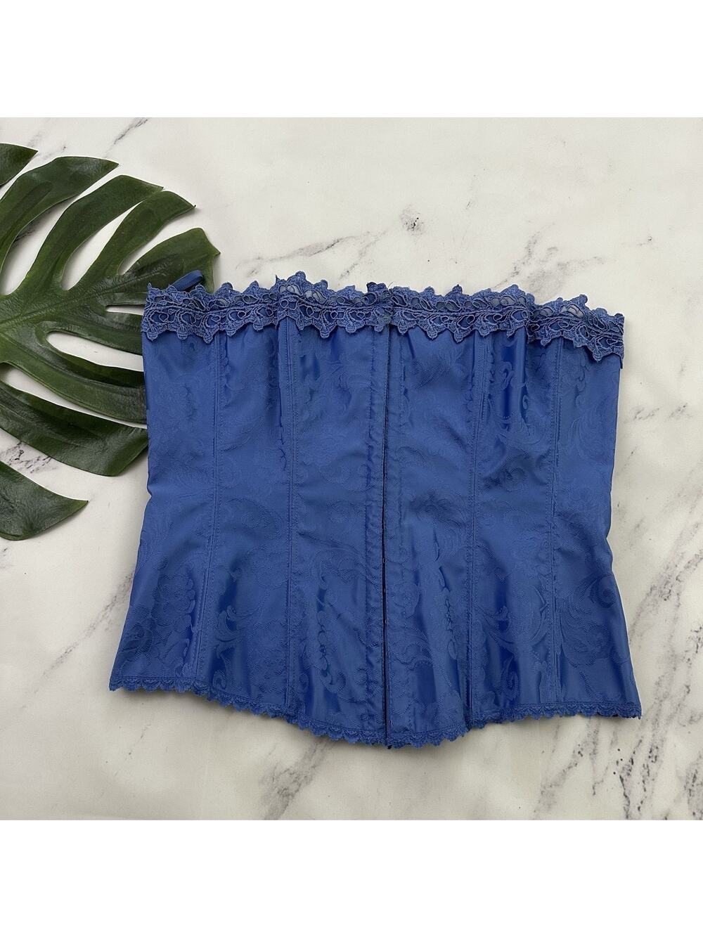 Fredericks of Hollywood Womens Vintage Y2k Corset Top Size 38 XL Light Blue Lace
